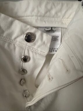 Moncler Men's Straight White Jeans with Silver Buttons